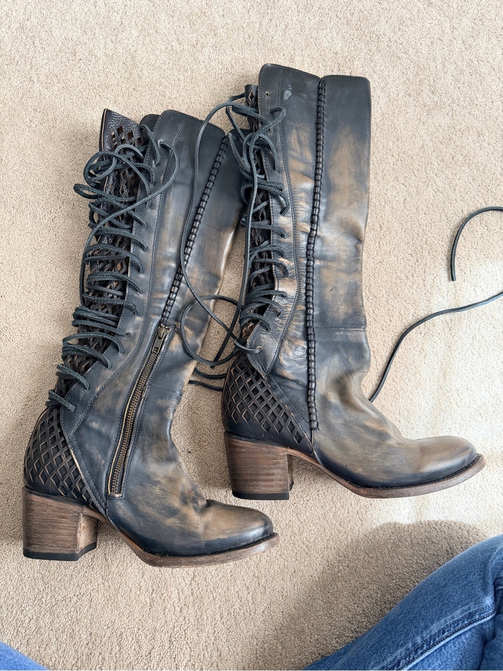 Freebird by Steven Black Lace-Up Mid-Calf Leather Boots